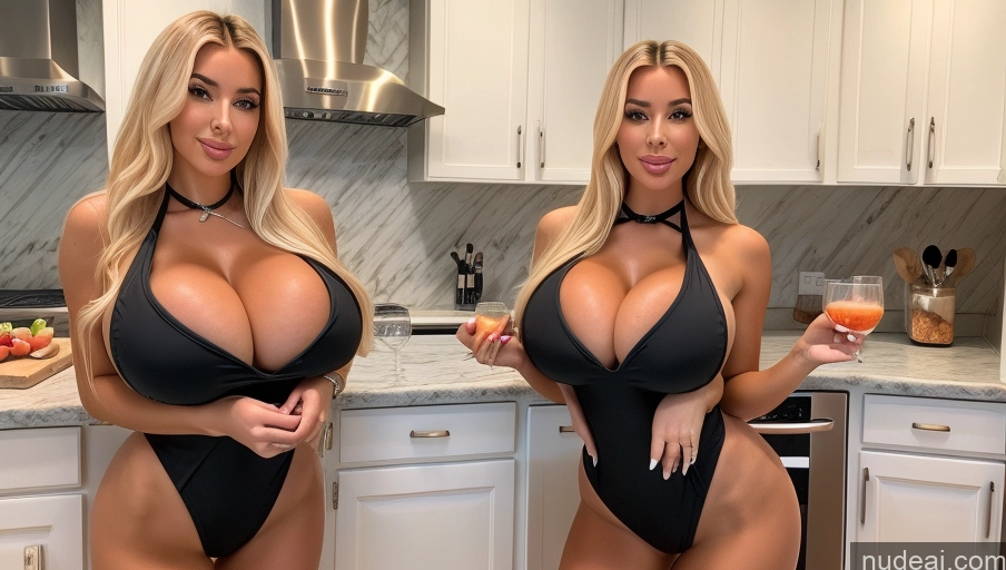 related ai porn images free for Bimbo Huge Boobs Two Kitchen One Piece Swimsuit