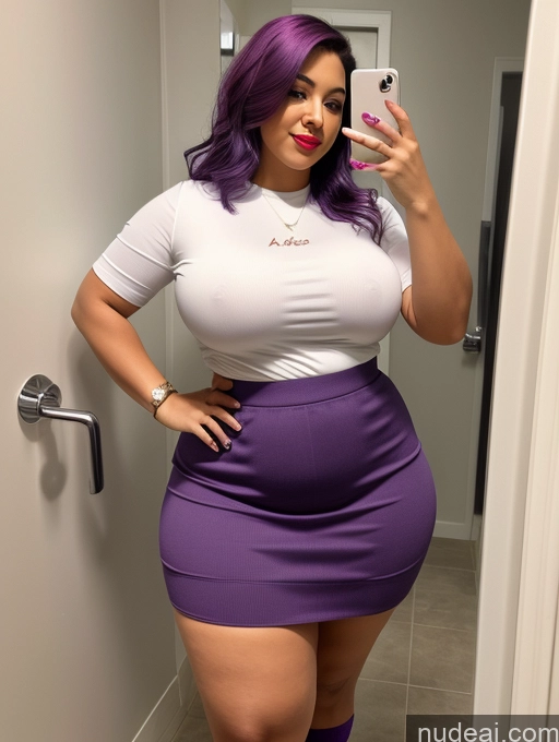 related ai porn images free for Purple Hair Latina Mirror Selfie Bathroom Shirt Detailed High Socks Micro Skirt Big Ass Big Hips Thick Busty Lipstick Woman