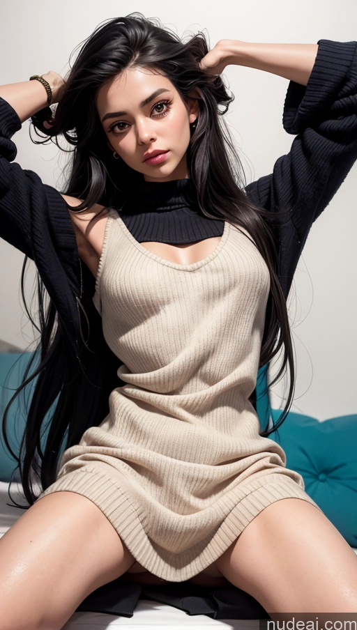 related ai porn images free for Close-up View Black Hair Latina T-pose Sweater Dress Long Hair Small Tits