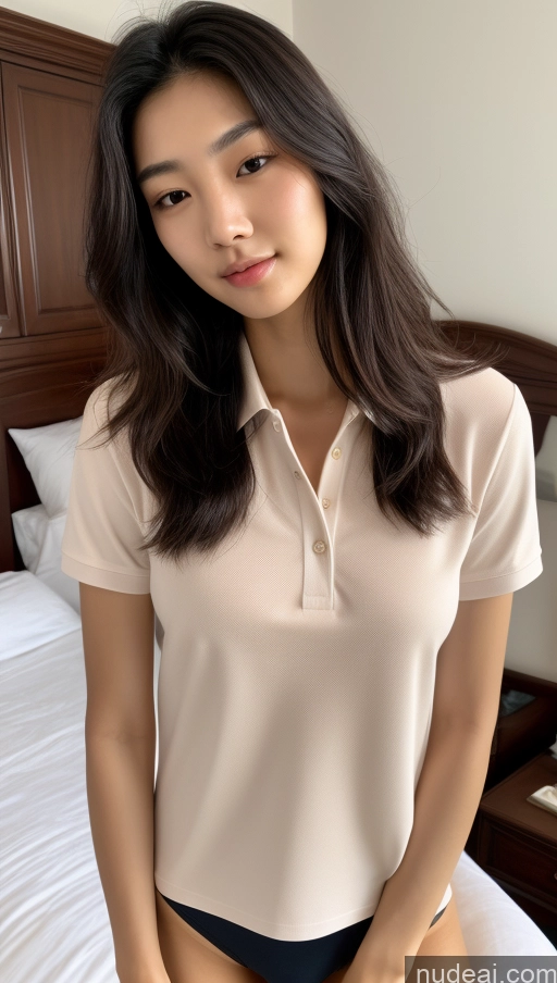 related ai porn images free for Detailed Skin Detail (beta) Long Hair Black Hair Skinny Beautiful Korean 18 Model Small Tits Bedroom Polo Shirt Underwear Front View
