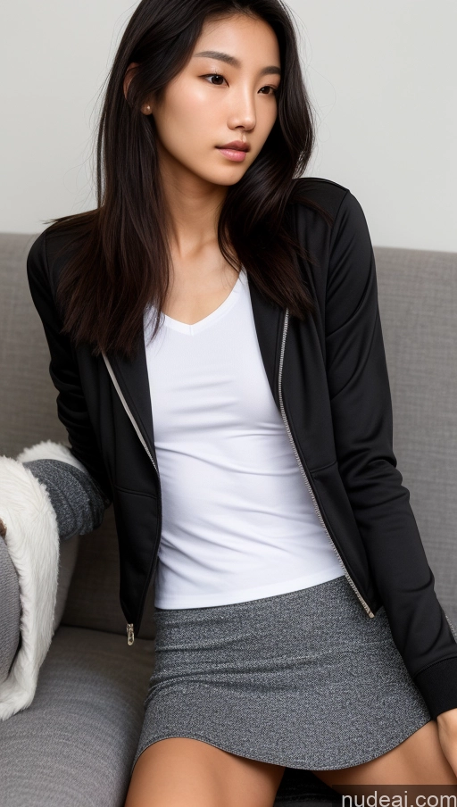related ai porn images free for Detailed Skin Detail (beta) Long Hair Black Hair Skinny Beautiful Perfect Body Small Tits Small Ass Korean 18 Model Couch Casual Shirt Micro Skirt Spandex Jacket Side View