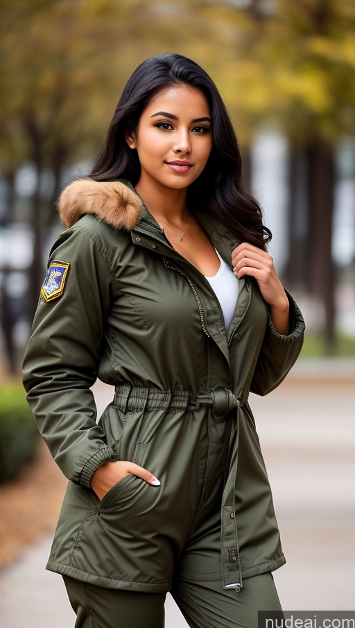 related ai porn images free for Woman One Beautiful Busty Perfect Body 18 Black Hair Brazilian Military Jumpsuit Detailed Front View Parka Shirt Jacket