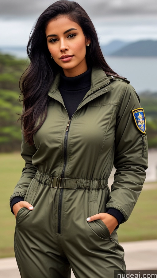 related ai porn images free for Woman One Beautiful Busty Perfect Body 18 Black Hair Brazilian Military Jumpsuit Detailed Front View Parka Shirt Jacket