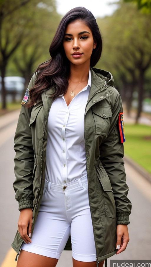 related ai porn images free for Woman One Beautiful Busty Perfect Body 18 Black Hair Brazilian Military Jumpsuit Detailed Front View Parka Shirt Jacket