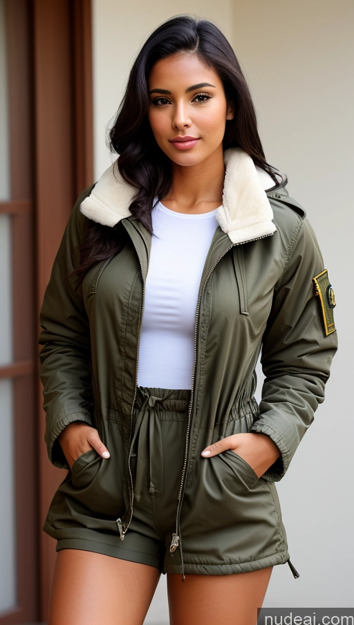 related ai porn images free for Woman One Beautiful Busty Perfect Body 18 Black Hair Brazilian Military Jumpsuit Detailed Front View Parka Shirt Jacket