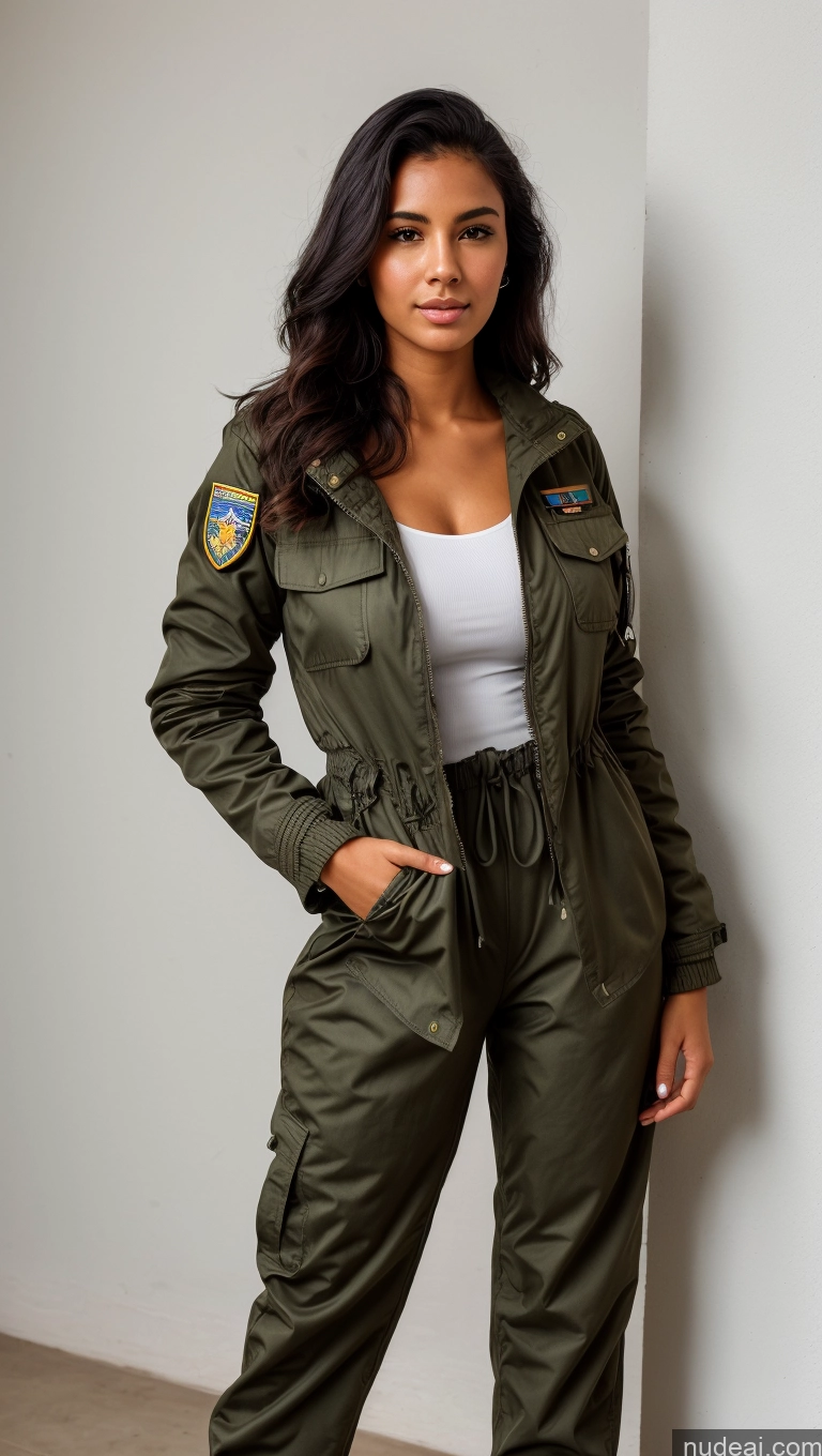 related ai porn images free for Woman One Beautiful Busty Perfect Body 18 Black Hair Brazilian Military Jumpsuit Detailed Front View Parka Shirt Jacket