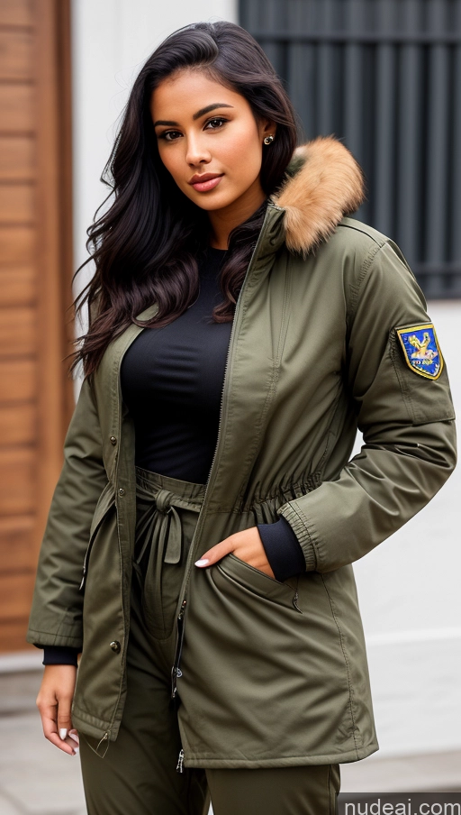 related ai porn images free for Woman One Beautiful Busty Perfect Body 18 Black Hair Brazilian Military Jumpsuit Detailed Front View Parka Shirt Jacket
