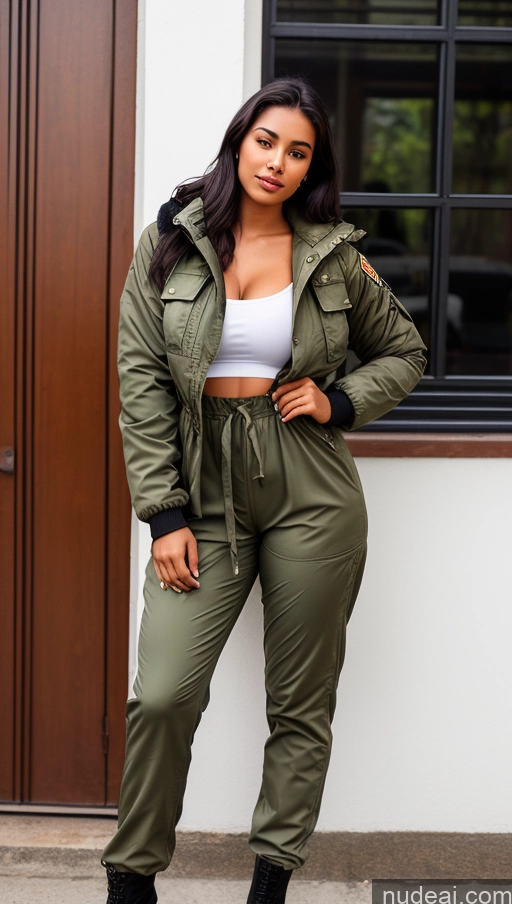 related ai porn images free for Woman One Beautiful Busty Perfect Body 18 Black Hair Brazilian Military Jumpsuit Detailed Front View Parka Shirt Jacket