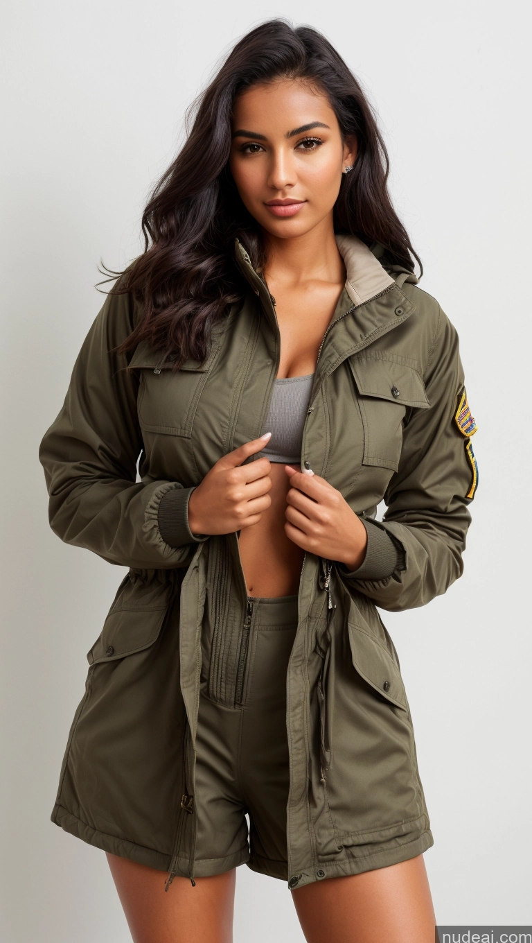related ai porn images free for Woman One Beautiful Busty Perfect Body 18 Black Hair Brazilian Military Jumpsuit Detailed Front View Parka Shirt Jacket
