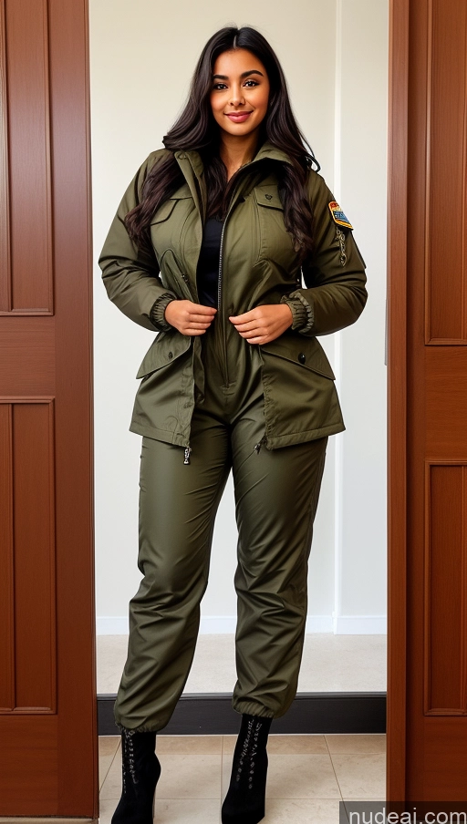 related ai porn images free for Woman One Beautiful Busty Perfect Body 18 Black Hair Brazilian Military Jumpsuit Detailed Front View Parka Shirt Jacket