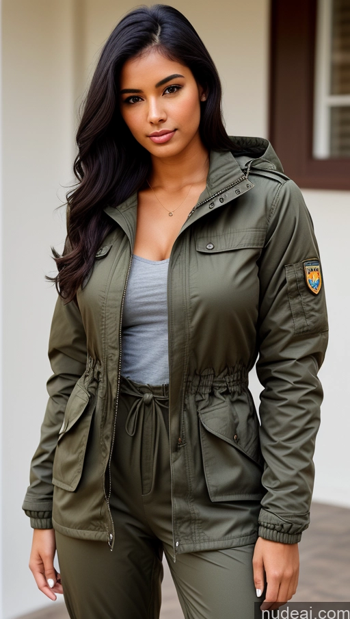 related ai porn images free for Woman One Beautiful Busty Perfect Body 18 Black Hair Brazilian Military Jumpsuit Detailed Front View Parka Shirt Jacket