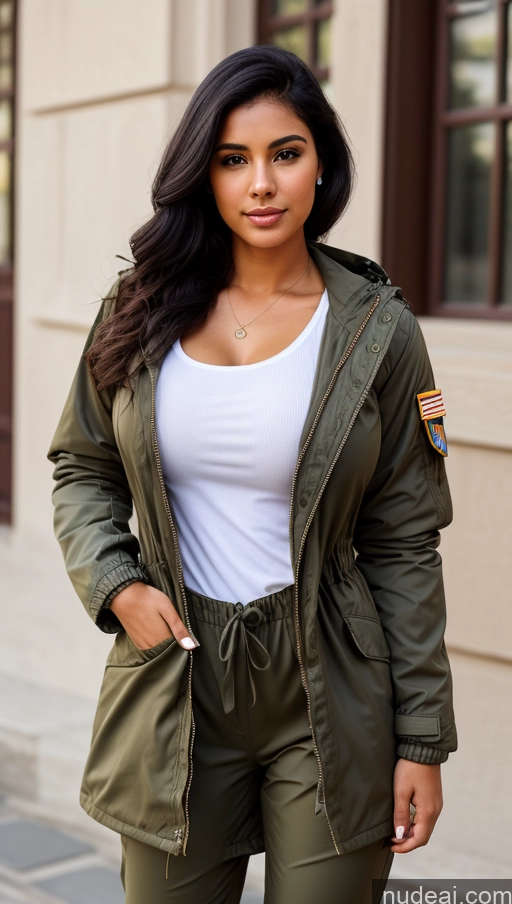 related ai porn images free for Woman One Beautiful Busty Perfect Body 18 Black Hair Brazilian Military Jumpsuit Detailed Front View Parka Shirt Jacket