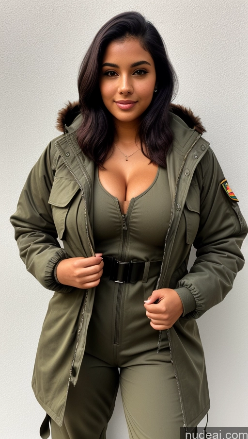 related ai porn images free for Woman One Beautiful Busty Perfect Body 18 Black Hair Brazilian Military Jumpsuit Detailed Front View Parka Shirt Jacket