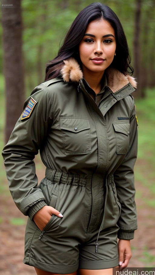 related ai porn images free for Woman One Beautiful Busty Perfect Body 18 Black Hair Brazilian Military Jumpsuit Detailed Front View Parka Shirt Jacket