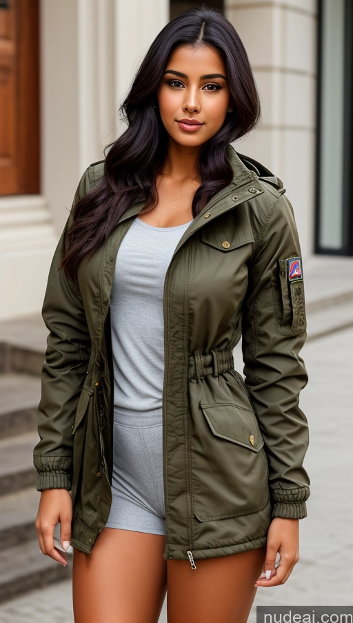 related ai porn images free for Woman One Beautiful Busty Perfect Body 18 Black Hair Brazilian Military Jumpsuit Detailed Front View Parka Shirt Jacket