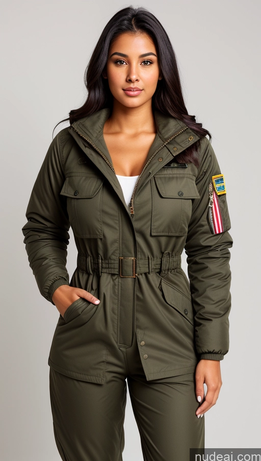related ai porn images free for Woman One Beautiful Busty Perfect Body 18 Black Hair Brazilian Military Jumpsuit Detailed Front View Parka Shirt Jacket