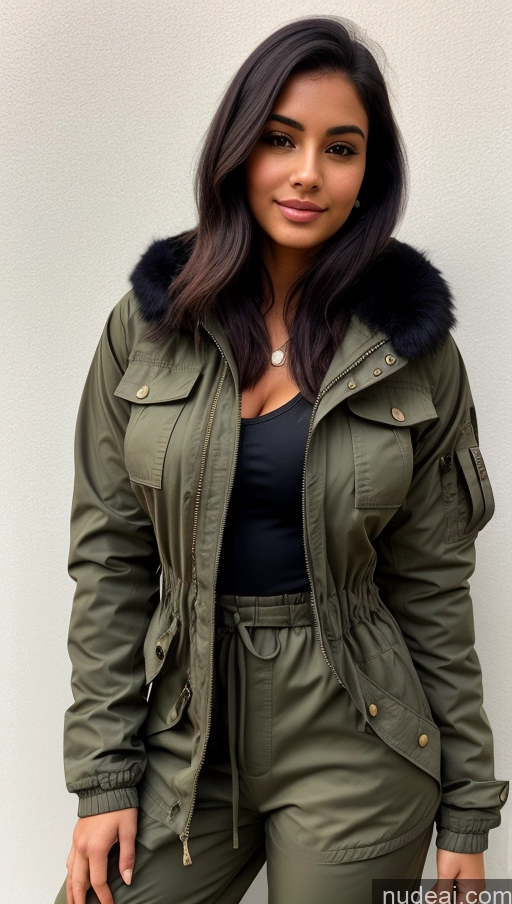 related ai porn images free for Woman One Beautiful Busty Perfect Body 18 Black Hair Brazilian Military Jumpsuit Detailed Front View Parka Shirt Jacket