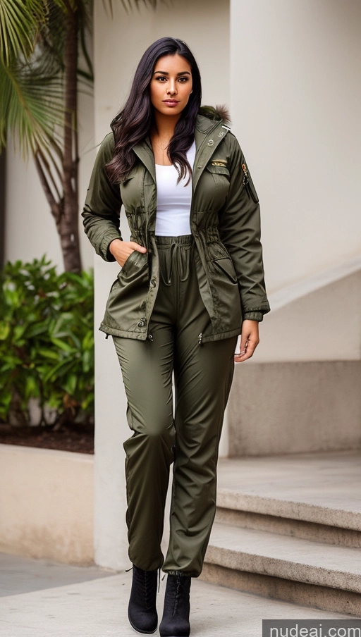 related ai porn images free for Woman One Beautiful Busty Perfect Body 18 Black Hair Brazilian Military Jumpsuit Detailed Front View Parka Shirt Jacket