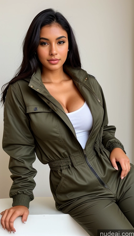 related ai porn images free for Woman One Beautiful Busty Perfect Body 18 Black Hair Brazilian Military Jumpsuit Detailed Front View Parka Shirt Jacket