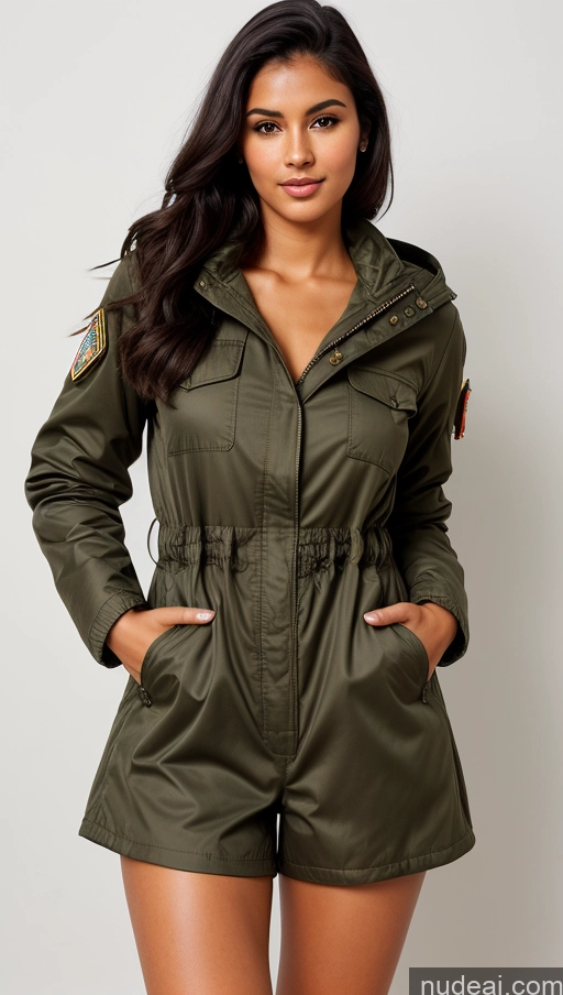 related ai porn images free for Woman One Beautiful Busty Perfect Body 18 Black Hair Brazilian Military Jumpsuit Detailed Front View Parka Shirt Jacket Chemise Tunic
