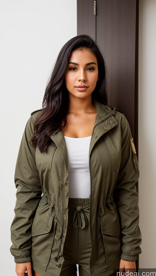 related ai porn images free for Woman One Beautiful Busty Perfect Body 18 Black Hair Brazilian Military Jumpsuit Detailed Front View Parka Shirt Jacket Chemise Tunic