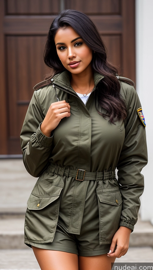 related ai porn images free for Woman One Beautiful Busty Perfect Body 18 Black Hair Brazilian Military Jumpsuit Detailed Front View Parka Shirt Jacket Chemise Tunic