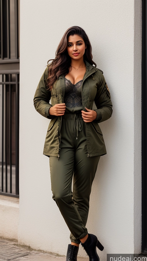 related ai porn images free for Woman One Beautiful Busty Perfect Body 18 Black Hair Brazilian Military Jumpsuit Detailed Front View Parka Shirt Jacket Chemise Tunic