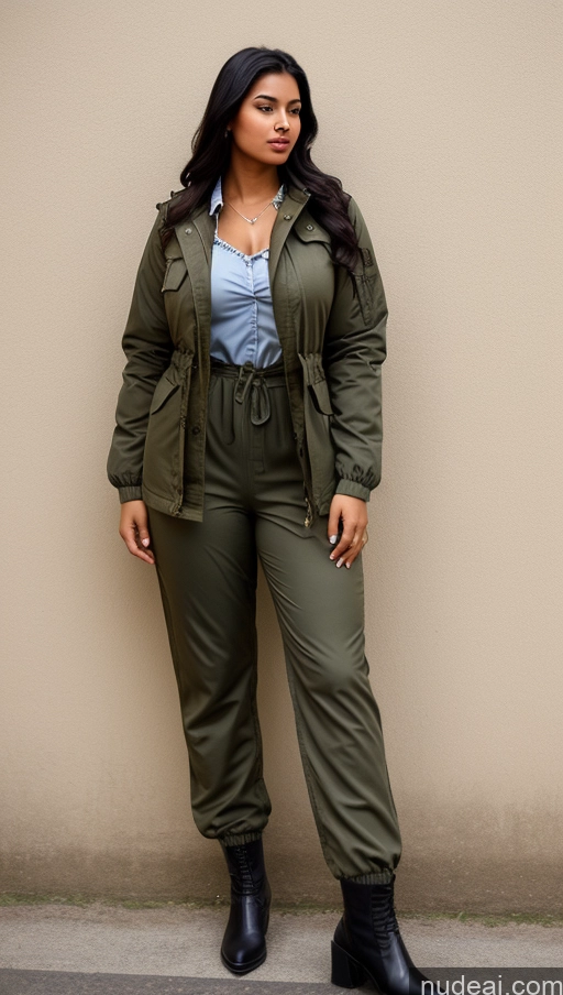 related ai porn images free for Woman One Beautiful Busty Perfect Body 18 Black Hair Brazilian Military Jumpsuit Detailed Front View Parka Shirt Jacket Chemise Tunic