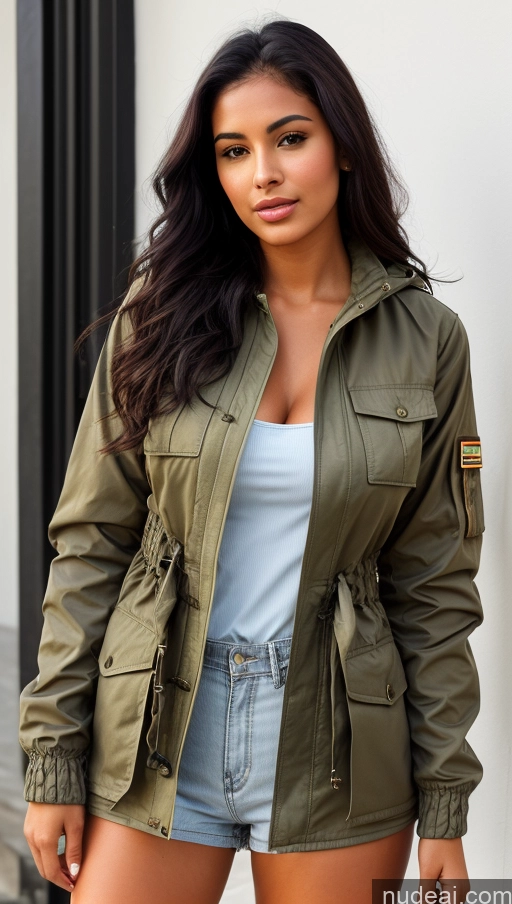 related ai porn images free for Woman One Beautiful Busty Perfect Body 18 Black Hair Brazilian Military Jumpsuit Detailed Front View Parka Shirt Jacket Chemise Tunic