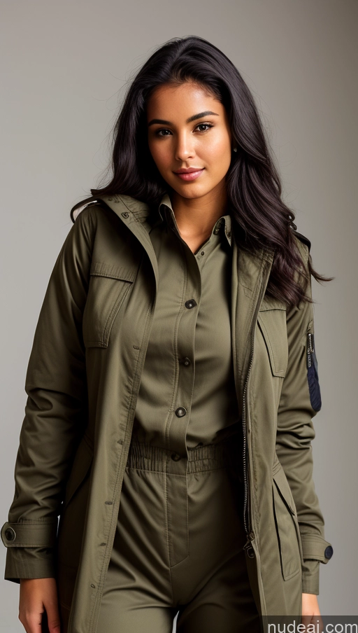 related ai porn images free for Woman One Beautiful Busty Perfect Body 18 Black Hair Brazilian Military Jumpsuit Detailed Front View Parka Shirt Jacket Chemise Tunic