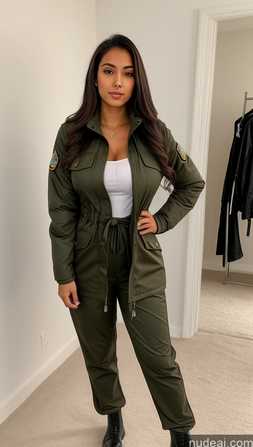 related ai porn images free for Woman One Beautiful Busty Perfect Body 18 Black Hair Brazilian Military Jumpsuit Detailed Front View Parka Shirt Jacket Chemise Tunic