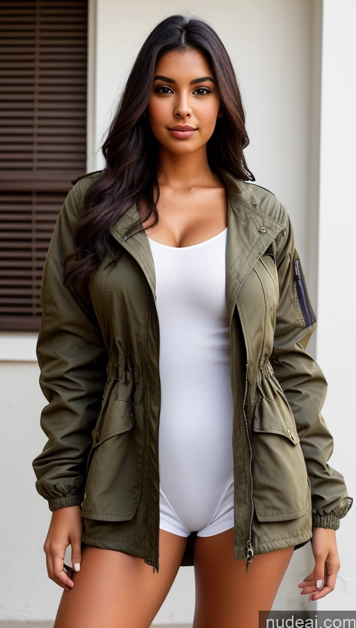 related ai porn images free for Woman One Beautiful Busty Perfect Body 18 Black Hair Brazilian Military Jumpsuit Detailed Front View Parka Shirt Jacket Chemise Tunic