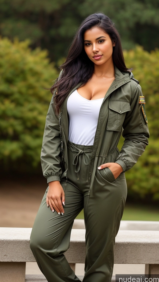related ai porn images free for Woman One Beautiful Busty Perfect Body 18 Black Hair Brazilian Military Jumpsuit Detailed Front View Parka Shirt Jacket Chemise Tunic