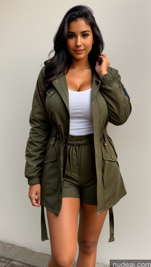 related ai porn images free for Woman One Beautiful Busty Perfect Body 18 Black Hair Brazilian Military Jumpsuit Detailed Front View Parka Shirt Jacket Chemise Tunic