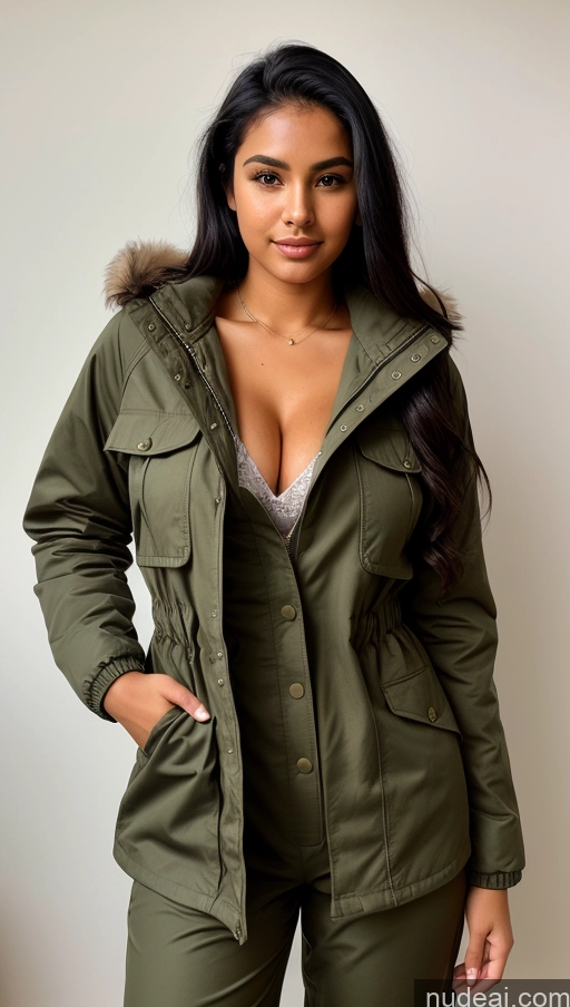 related ai porn images free for Woman One Beautiful Busty Perfect Body 18 Black Hair Brazilian Military Jumpsuit Detailed Front View Parka Shirt Jacket Chemise Tunic