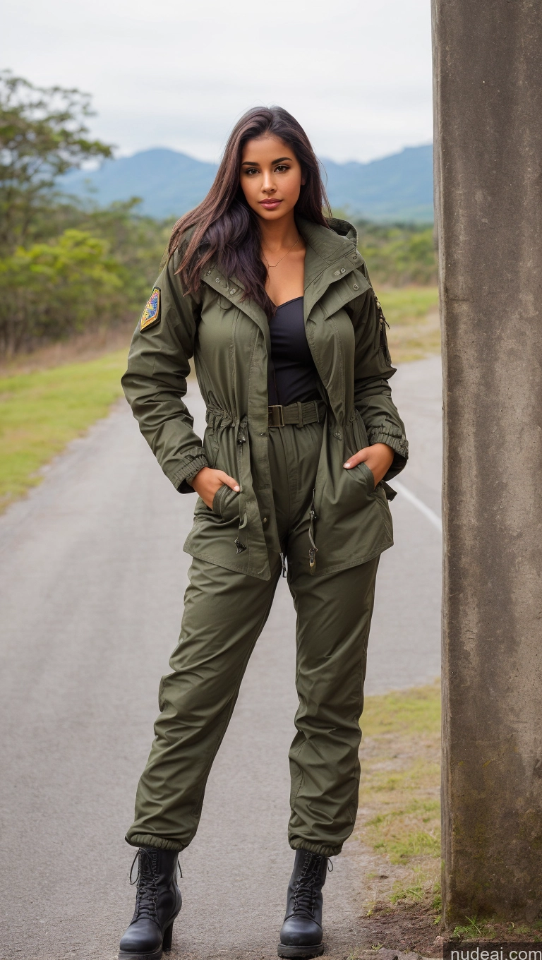 related ai porn images free for Woman One Beautiful Busty Perfect Body 18 Black Hair Brazilian Military Jumpsuit Detailed Front View Parka Shirt Jacket Chemise Tunic