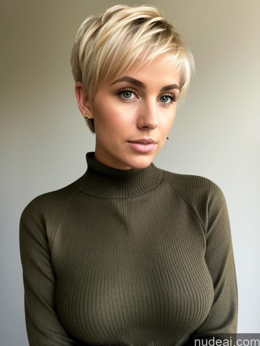 related ai porn images free for Woman Beautiful Blonde White Front View Perfect Boobs Perfect Body 20s Military Serious Sexy Face Sweater Pixie
