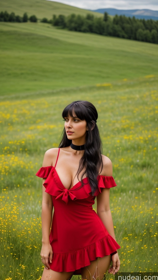 related ai porn images free for German Meadow Aamira, Long Hair, Bangs Pinned Back, Topknot, Forehead, Choker, Bare Shoulder, Cleavage, Red Dress, Frilled Dress, Bow, Sleeveless Black Hair