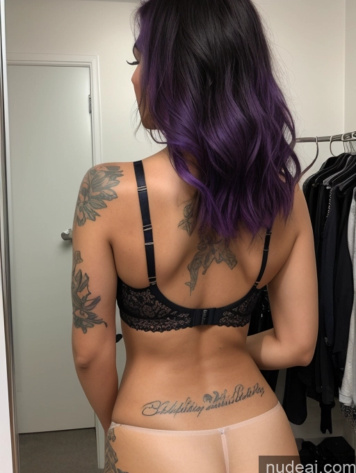 related ai porn images free for Woman One Beautiful Tattoos Perfect Body Perfect Boobs 20s Seductive Sexy Face Purple Hair Messy German Mirror Selfie Changing Room Back View Bending Over Bra Crop Top Goth Underwear Thong Cleavage Jewelry Detailed
