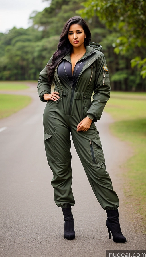 related ai porn images free for Woman One Busty Beautiful Perfect Body 18 Seductive Sexy Face Black Hair Brazilian Front View Pilot Jumpsuit Detailed Parka