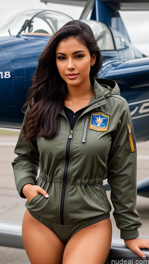 related ai porn images free for Woman One Busty Beautiful Perfect Body 18 Seductive Sexy Face Black Hair Brazilian Front View Pilot Jumpsuit Detailed Parka