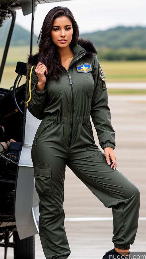 related ai porn images free for Woman One Busty Beautiful Perfect Body 18 Seductive Sexy Face Black Hair Brazilian Front View Pilot Jumpsuit Detailed Parka