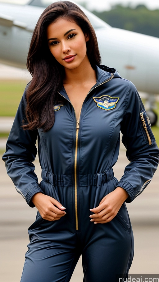 related ai porn images free for Woman One Busty Beautiful Perfect Body 18 Seductive Sexy Face Black Hair Brazilian Front View Pilot Jumpsuit Detailed Parka