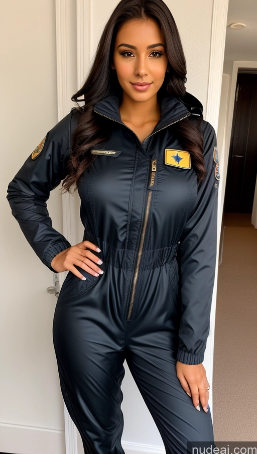 related ai porn images free for Woman One Busty Beautiful Perfect Body 18 Seductive Sexy Face Black Hair Brazilian Front View Pilot Jumpsuit Detailed Parka