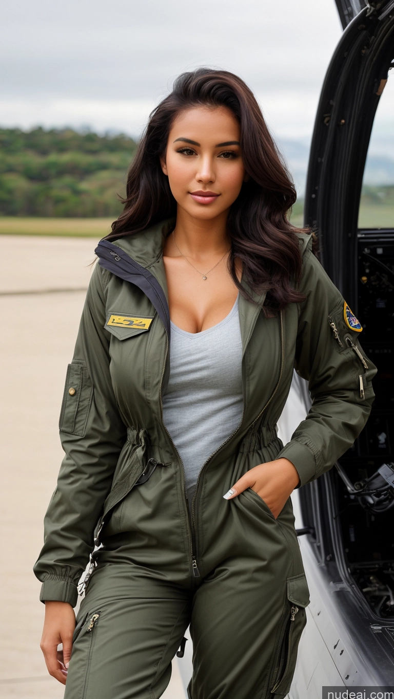 related ai porn images free for Woman One Busty Beautiful Perfect Body 18 Seductive Sexy Face Black Hair Brazilian Front View Pilot Jumpsuit Detailed Parka