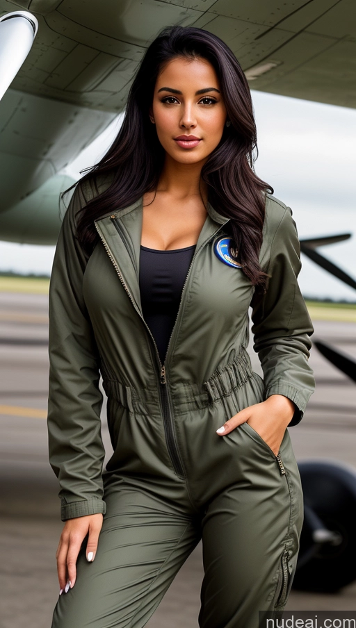 related ai porn images free for Woman One Busty Beautiful Perfect Body 18 Seductive Sexy Face Black Hair Brazilian Front View Pilot Jumpsuit Detailed Parka