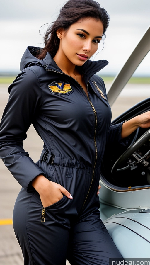 related ai porn images free for Woman One Busty Beautiful Perfect Body 18 Seductive Sexy Face Black Hair Brazilian Front View Pilot Jumpsuit Detailed Parka