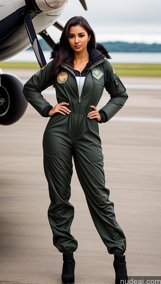 related ai porn images free for Woman One Busty Beautiful Perfect Body 18 Seductive Sexy Face Black Hair Brazilian Front View Pilot Jumpsuit Detailed Parka