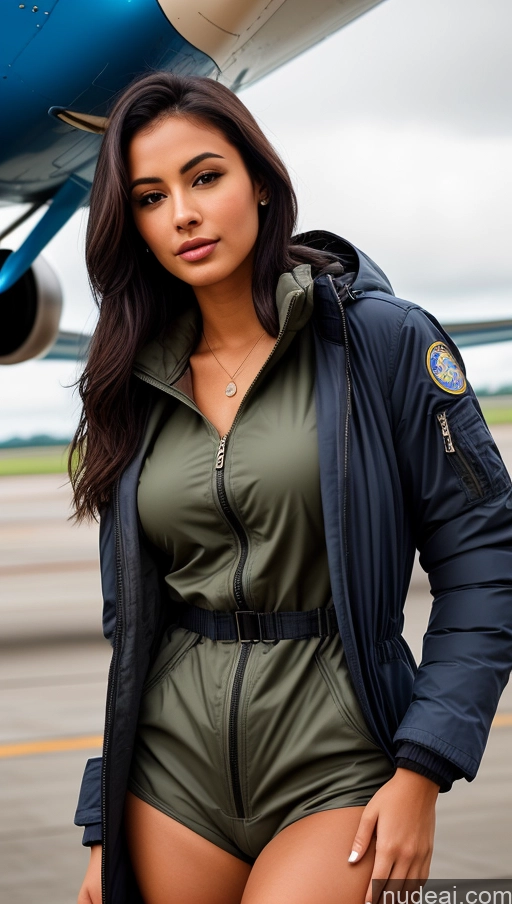 related ai porn images free for Woman One Busty Beautiful Perfect Body 18 Seductive Sexy Face Black Hair Brazilian Front View Pilot Jumpsuit Detailed Parka