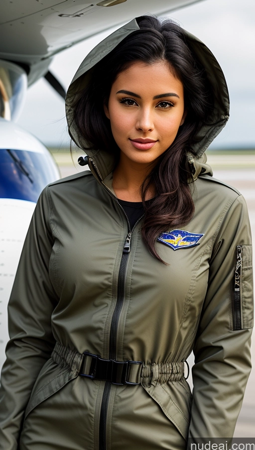 related ai porn images free for Woman One Busty Beautiful Perfect Body 18 Seductive Sexy Face Black Hair Brazilian Front View Pilot Jumpsuit Detailed Parka